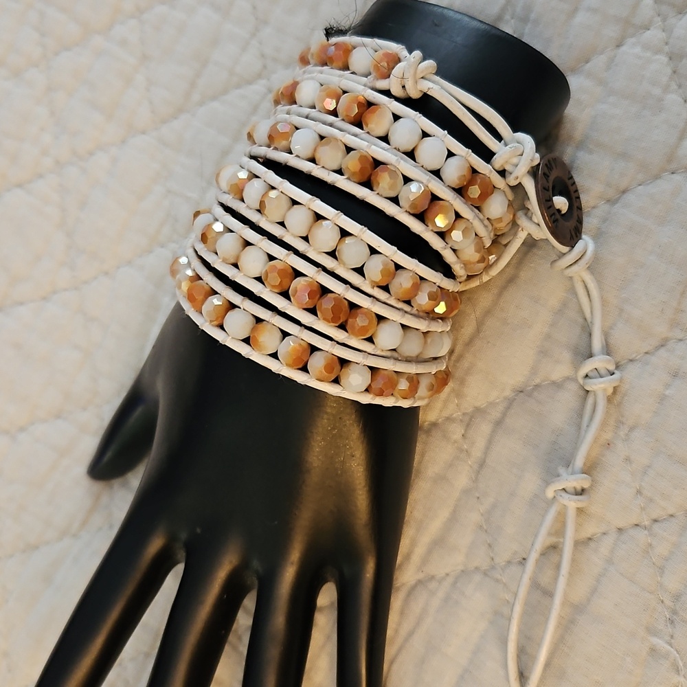 Williamy  Leather onyx faceted adjustable wrap bracelet